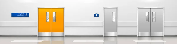Pusty korytarz szpitalny z podwójnymi drzwiami — Wektor stockowy