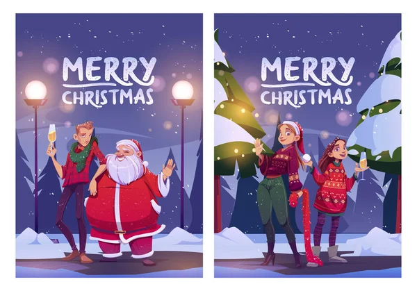 Cartão de desenhos animados de Natal feliz cartaz, Papai Noel — Vetor de Stock