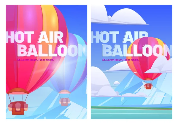 Varmluftsballonger flyger ovanför bergsdalen — Stock vektor