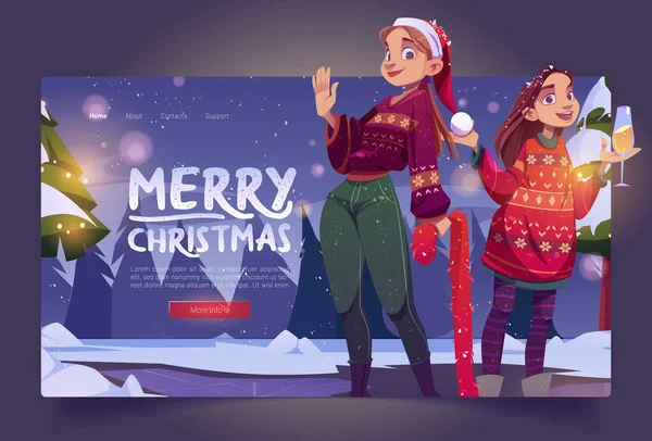 Женщины в свитерах празднуют Рождество — стоковый вектор