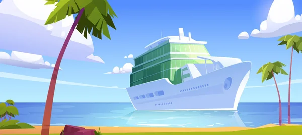 Kreuzfahrtschiff im Ozean, modernes weißes Schiff, Segelboot — Stockvektor
