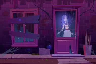 Haunted house with ghost stand behind of door