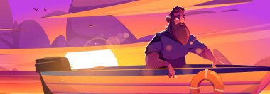 Günbatımında teknede bir adamla afişin tadını çıkar.