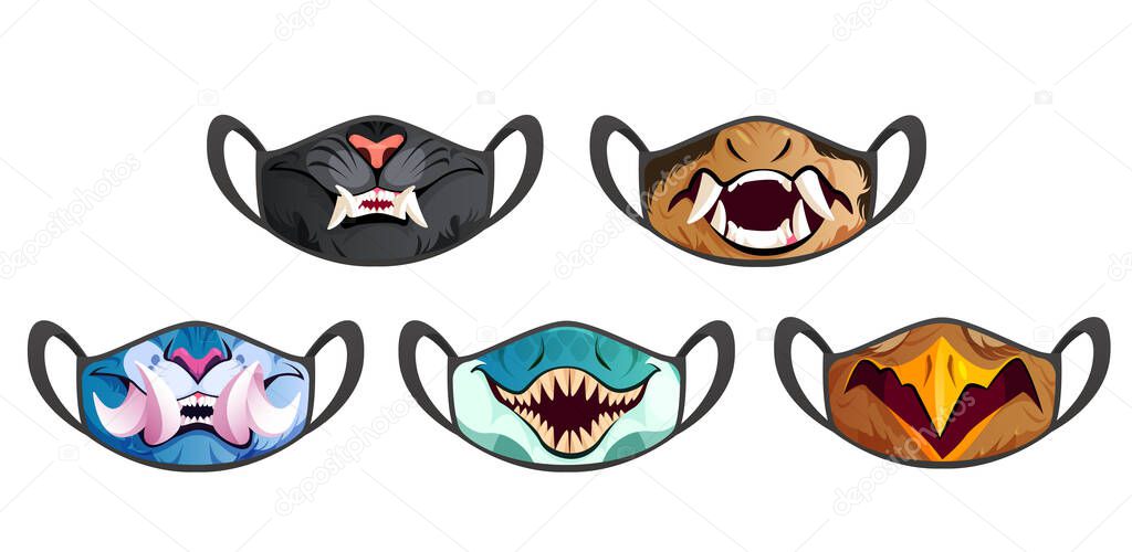 Face masks with scary animal fangs
