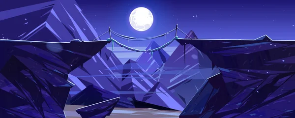 Подвешенный горный мост над скалой ночью — стоковый вектор
