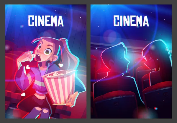 Carteles de cine con público en sala de cine — Vector de stock