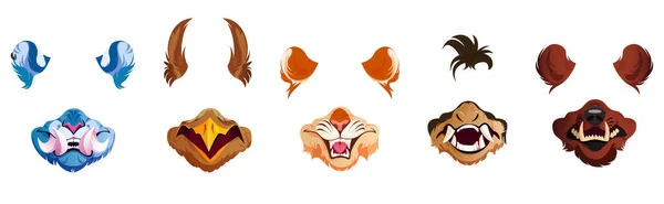 Filtre visage avec masques animaux pour chat vidéo — Image vectorielle