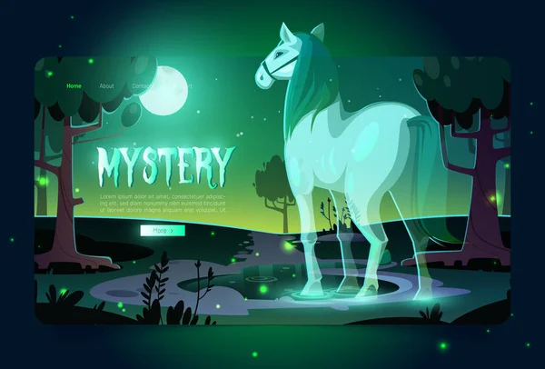 Bandera de misterio con fantasma de caballo en el bosque — Archivo Imágenes Vectoriales