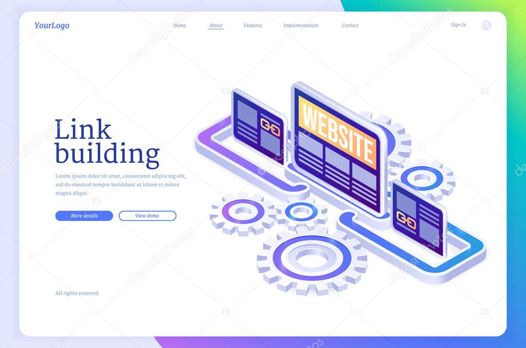 Link building isometric landing page, SEO method