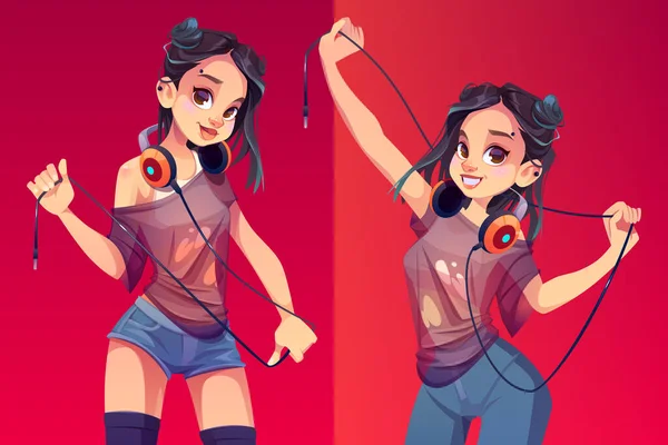 Дівчина в навушниках сучасний одяг і зачіска — стоковий вектор