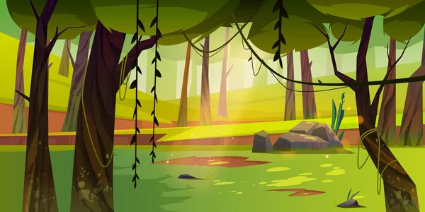 Cartoon forest background, nature summer landscape — ストックベクタ