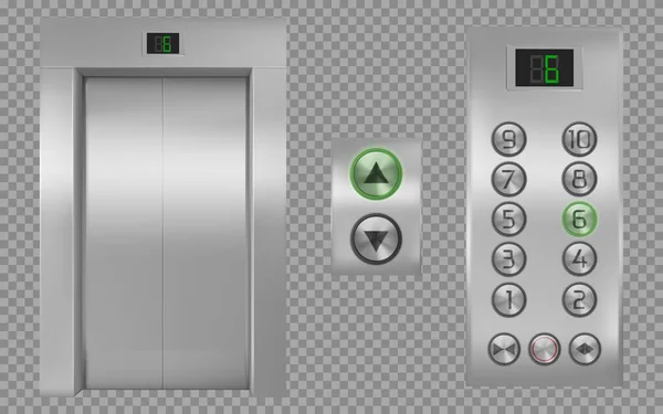 Realistische Fahrstuhlkabine mit geschlossenen Türen, Aufzug — Stockvektor