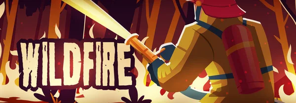 Wildfire landing page, burning forest and fireman — ストックベクタ