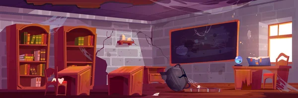 Ecole de magie abandonnée, intérieur de classe vide — Image vectorielle