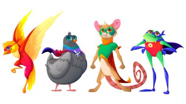 Superhero animals cartoon characters cute mascots