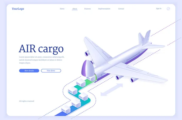 Isometrisk landning av flygfrakt, flygplanslogistik — Stock vektor