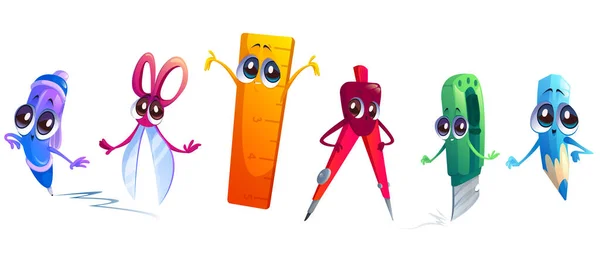 Cute characters of school stationery for children — Stok Vektör