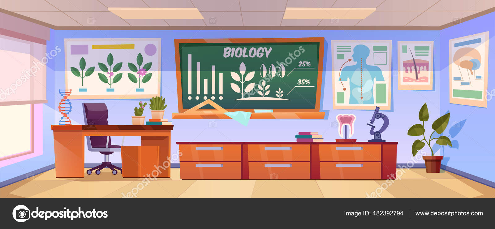 School classroom for biology learning Stock Vector by ©klyaksun 482392794, image size:1600x740