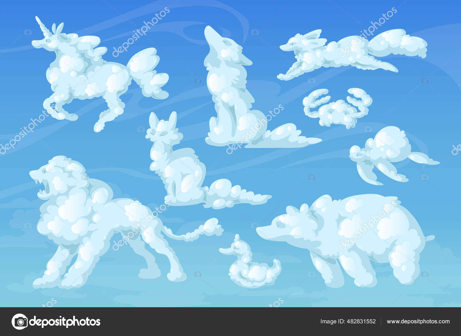 Desenho de unicórnio fofo voando no céu animal kawaii