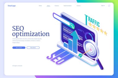 SEO optimizasyon izometrik iniş sayfası pankartı