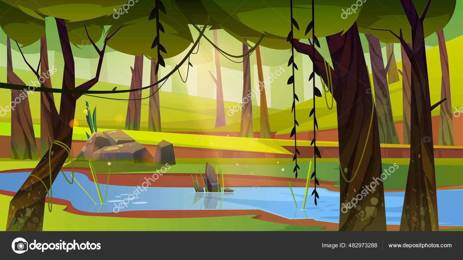 Interface Jogo Desenhos Animados Floresta Vetorial Paisagem Selva