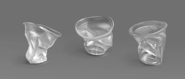 Vasos de plástico usados, vasos desechables transparentes — Archivo Imágenes Vectoriales