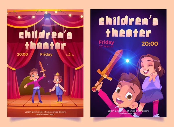 Kinderen theater poster met kinderen spelen prestaties — Stockvector