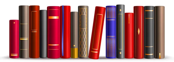 Řada knih na polici v knihovně nebo knihkupectví — Stockový vektor