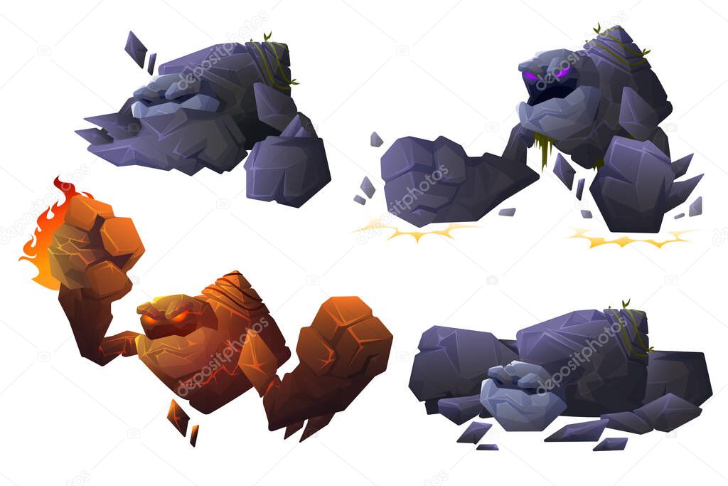Stone and lava golem characters in different poses