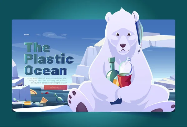Πλαστική σελίδα προσεδάφισης ωκεανού με πολική αρκούδα, σφραγίδα — Διανυσματικό Αρχείο