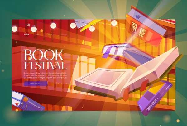 Livres festival caricature page d'accueil, best-sellers — Image vectorielle