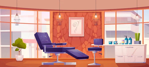 Interiér tetovacího salonu se židlemi a kosmetikou — Stockový vektor