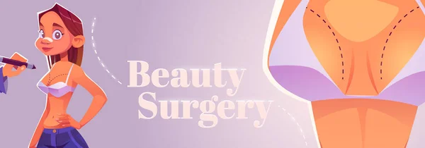 Bannière de dessin animé de chirurgie de beauté, procédure cosmétique — Image vectorielle