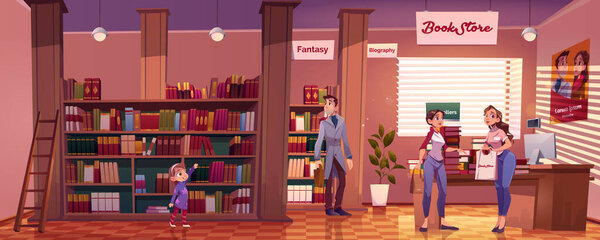 Посетители книжного магазина с людьми выбирают книги