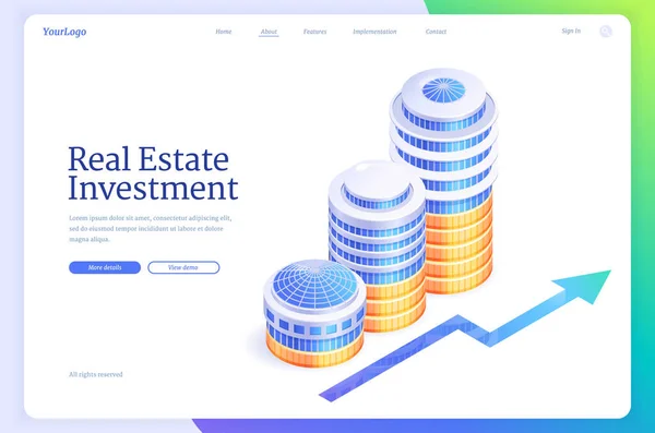 Investimento imobiliário landing page isométrica —  Vetores de Stock