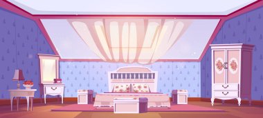 Bedroom interior in shabby chic style on attic