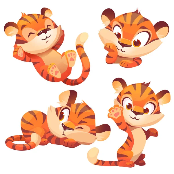 Anak harimau lucu karakter kartun, hewan lucu - Stok Vektor