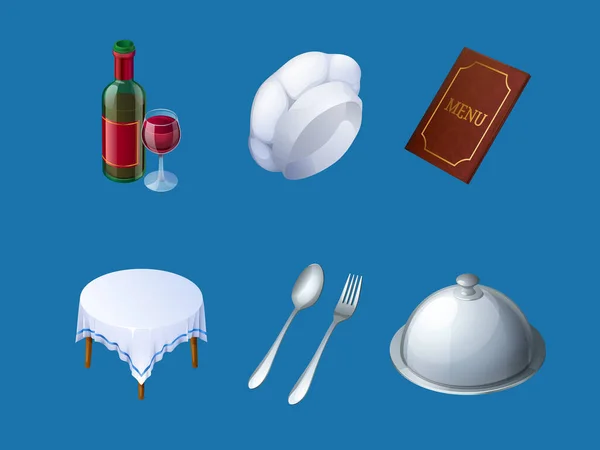 Иконы ресторанного меню, шляпа шеф-повара, трай и вино — стоковый вектор
