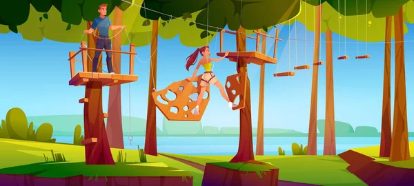 Adventure Park drabina linowa ilustracja — Wektor stockowy