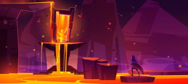 Sihirli portalı ve sihirbazı olan lav gölü