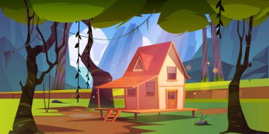 Dağlı ormandaki ahşap ev