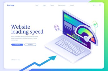 Web sitesi yükleme hızı izometrik iniş sayfası.