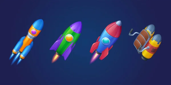 Cartoon rockets, shuttles and jetpack — Stock Vector