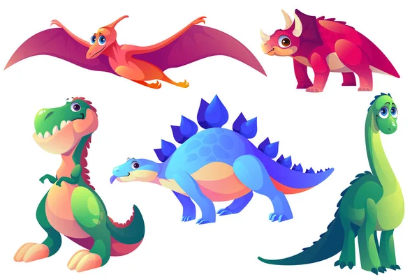 Conjunto de desenhos animados dinossauros animais pré-históricos. —  Vetores de Stock