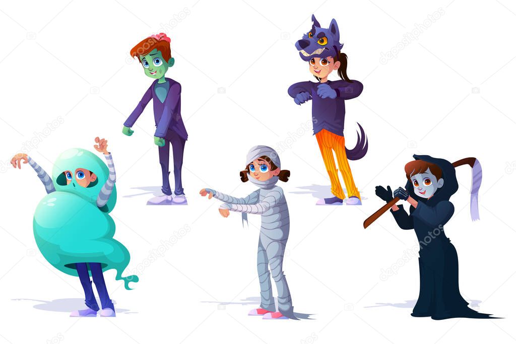 Children in Halloween monsters costumes, carnival