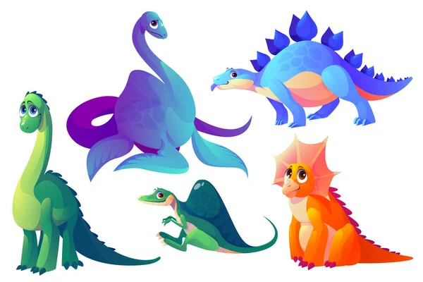 Vector dinosaurios de dibujos animados, animales fósiles — Archivo Imágenes Vectoriales