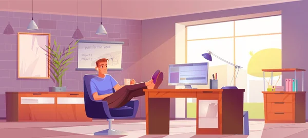 Фрілансер в домашньому офісі розслаблений чоловік на робочому місці — стоковий вектор