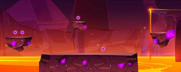 Nível de jogo de fundo com plataformas sobre lava — Vetor de Stock