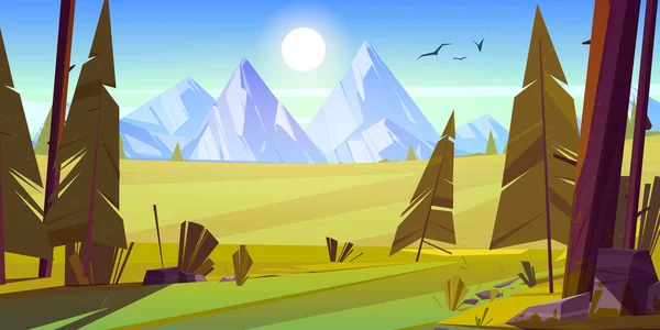 Cartoon nature landscape with mountain and field — Stock Vector