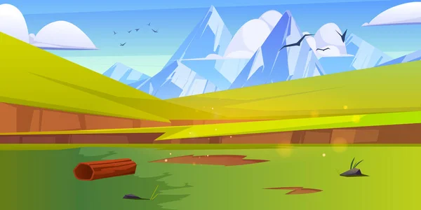 Paisaje de montaña con prados verdes — Vector de stock